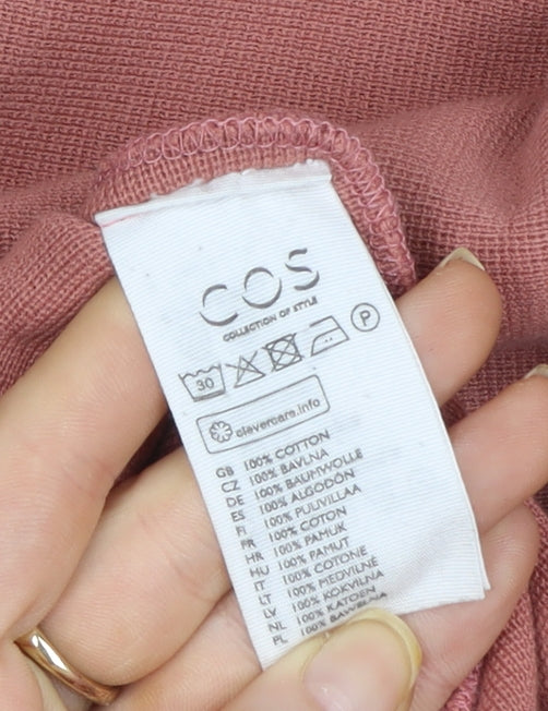 COS Women Pink Cotton Knit Shift Dress XS 3/4 Sleeve High Neck