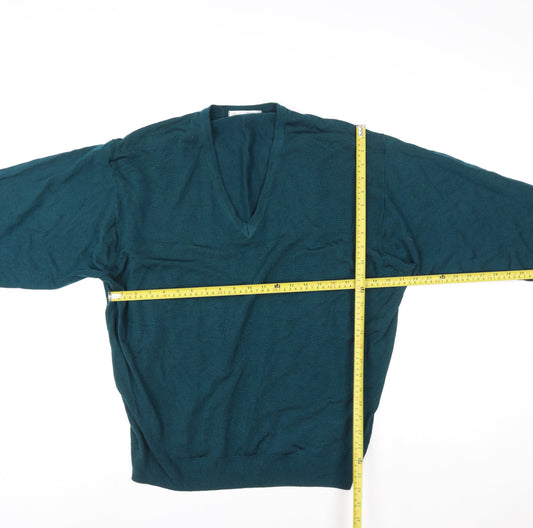 Marks and Spencer Women Dark Teal V-Neck Lambswool Sweater XL