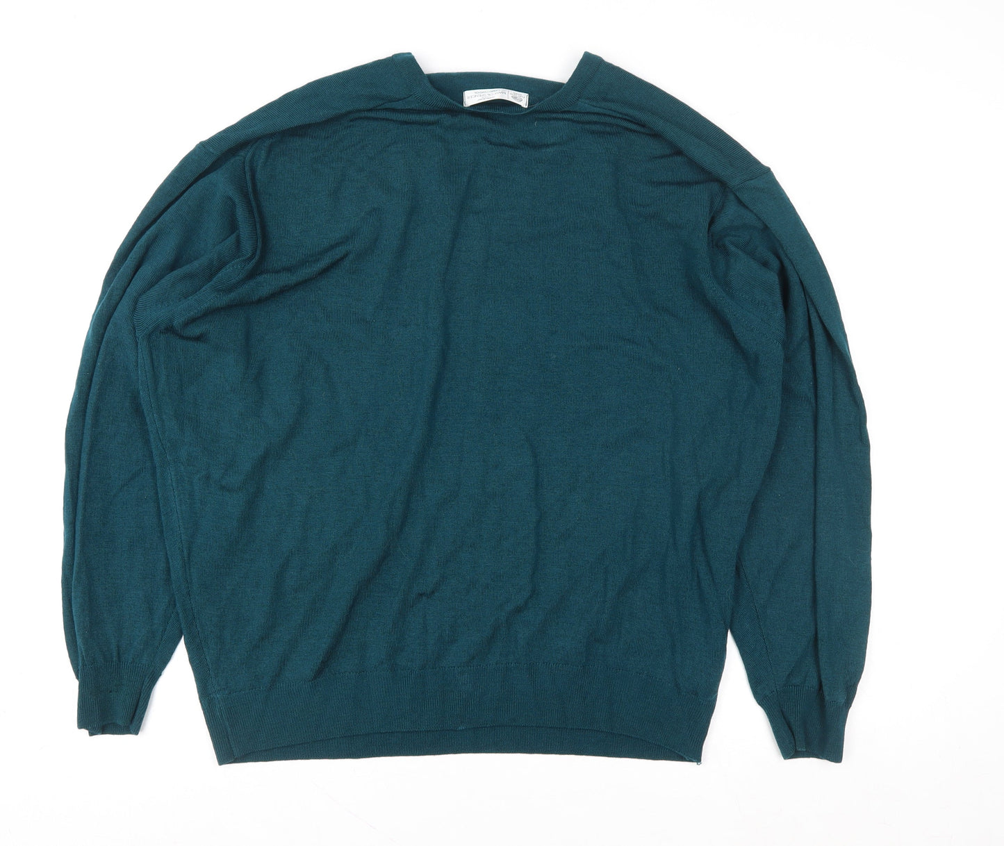 Marks and Spencer Women Dark Teal V-Neck Lambswool Sweater XL