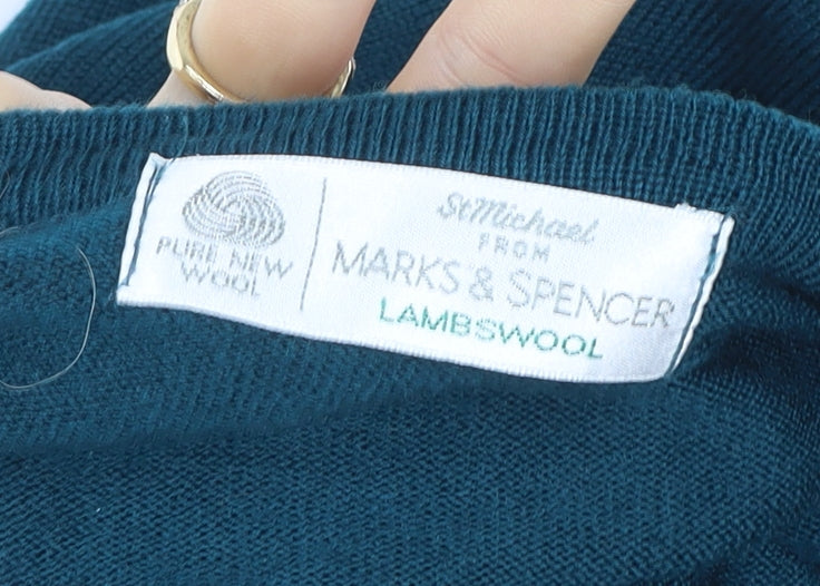 Marks and Spencer Women Dark Teal V-Neck Lambswool Sweater XL