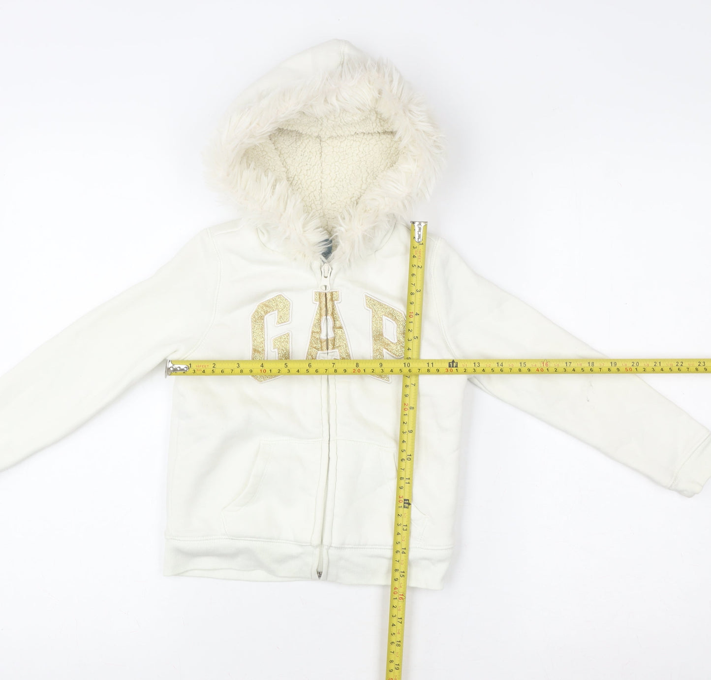 Gap Girls Ivory Faux Fur Hooded Lined Zip Jacket 5 Years