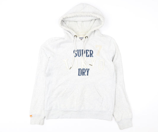 Superdry Women Grey Pullover Hoodie Size L Embroidered Tokyo 7 Design