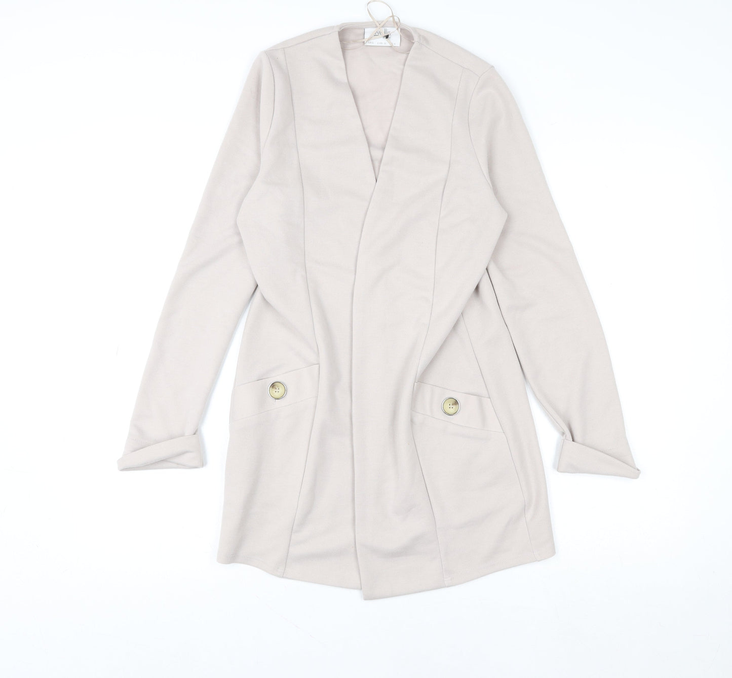 Wallis Women Beige V-Neck Long Sleeve Open Cardigan Size 8