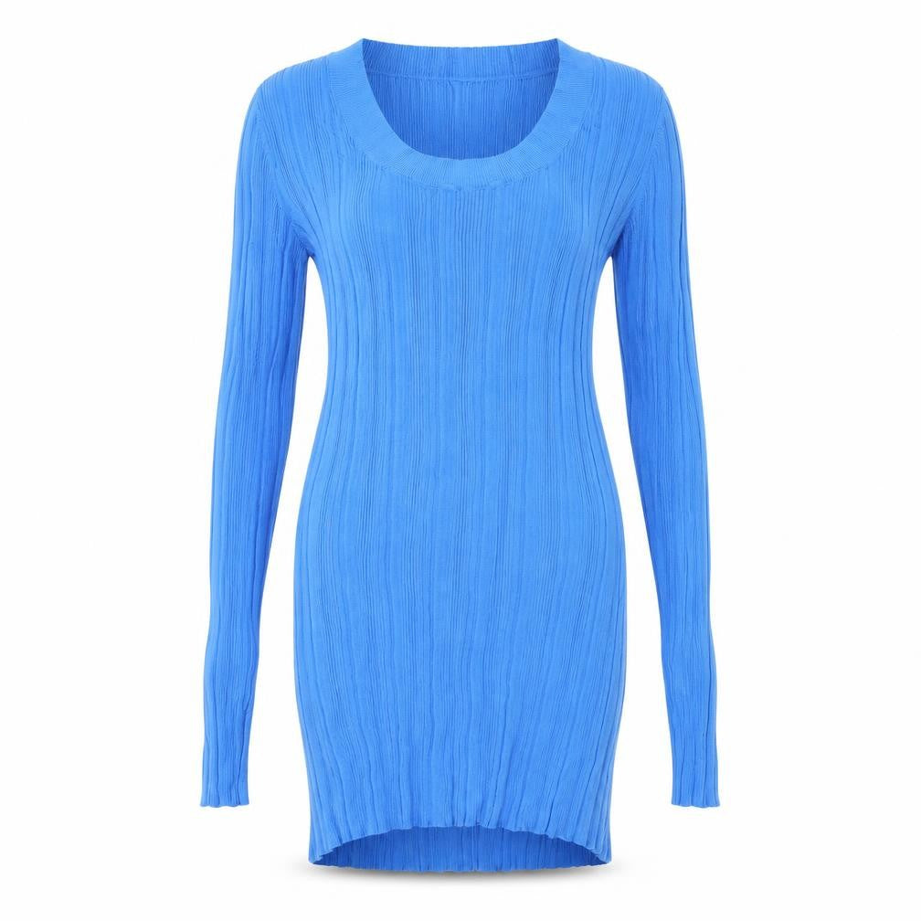 Zara Women Blue Ribbed Bodycon Long Sleeve Short Dress Size 12