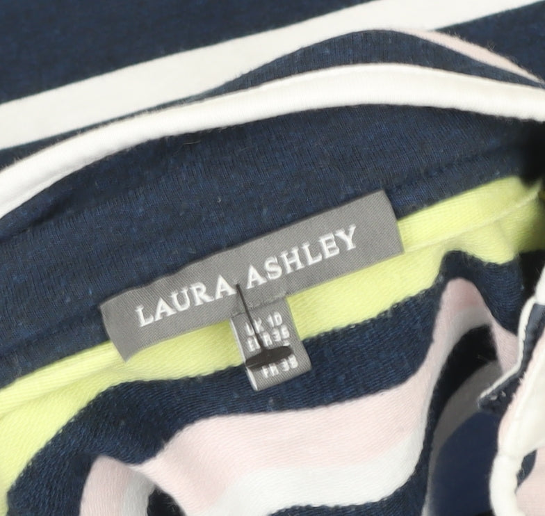 Laura Ashley Womens Navy Striped Button Neck Pullover Sweatshirt UK 10
