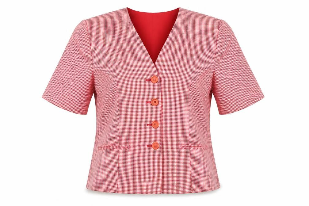The Radius Creation Women Red Check Blouse Size 12 Short Sleeve V-Neck