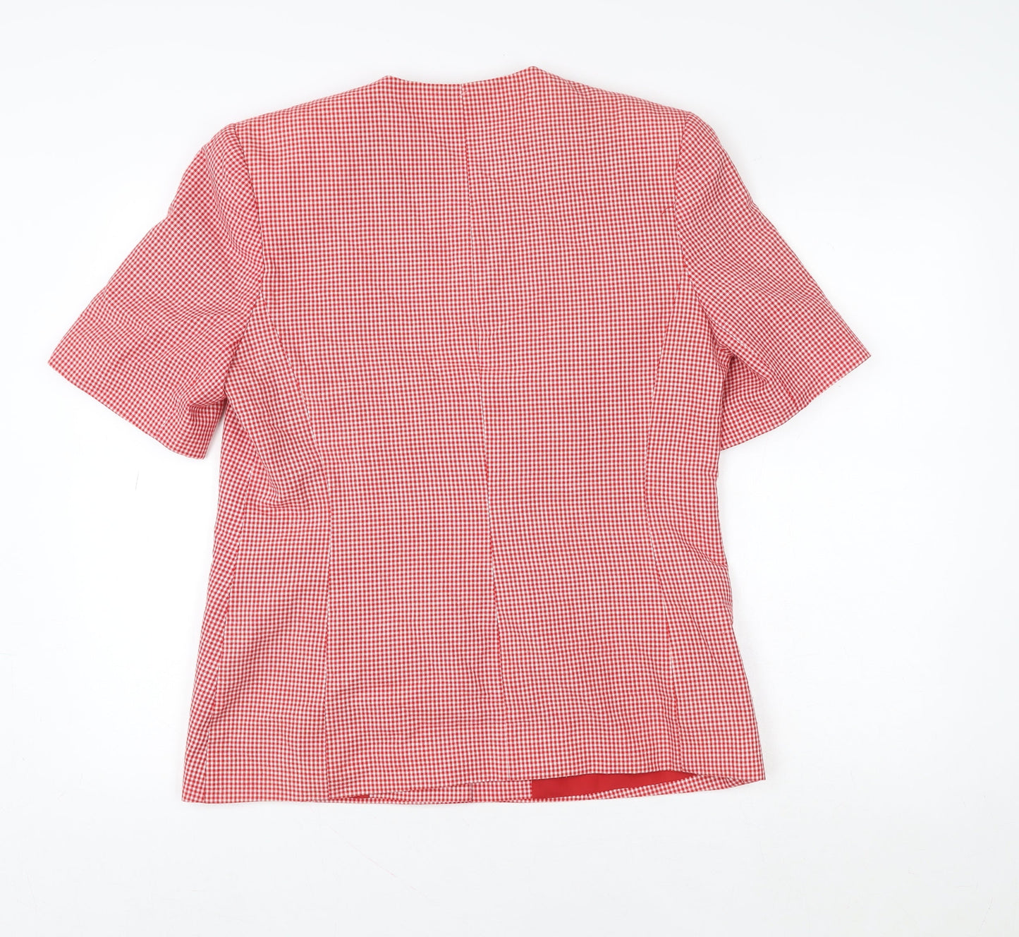 The Radius Creation Women Red Check Blouse Size 12 Short Sleeve V-Neck