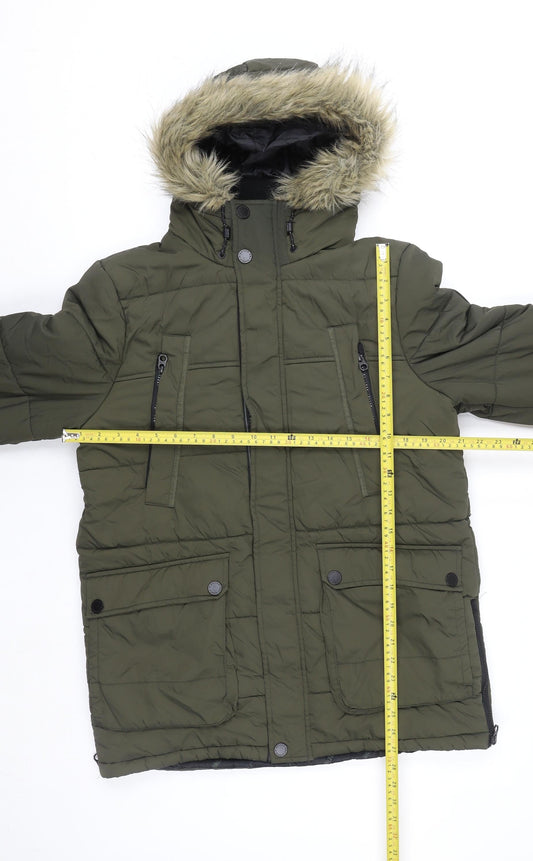 Next Teens Green Faux Fur Hooded Parka Coat Size 14 Years