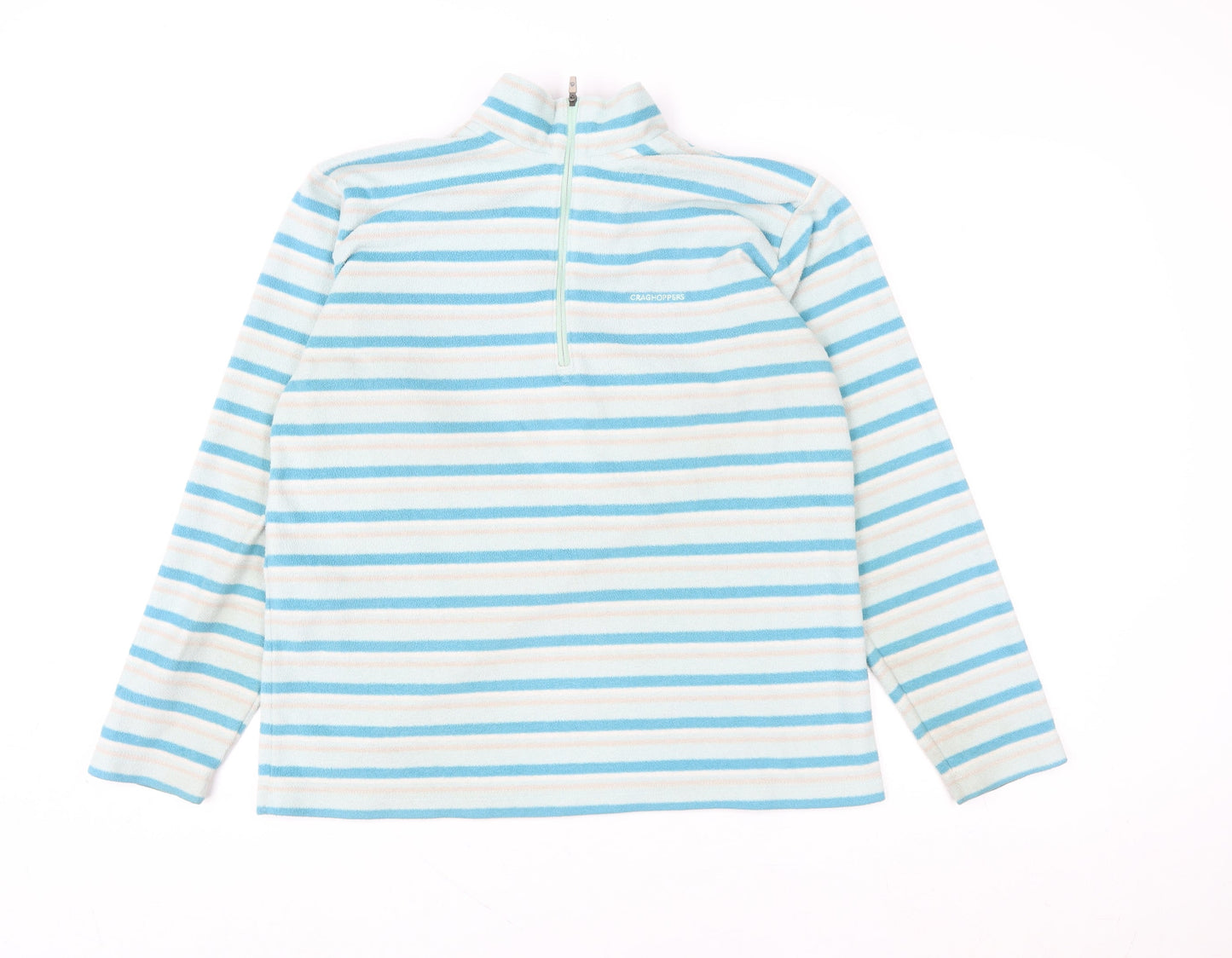 Craghoppers Women's Blue Striped Fleece Sweatshirt UK 16 1/2 Zip Pullover