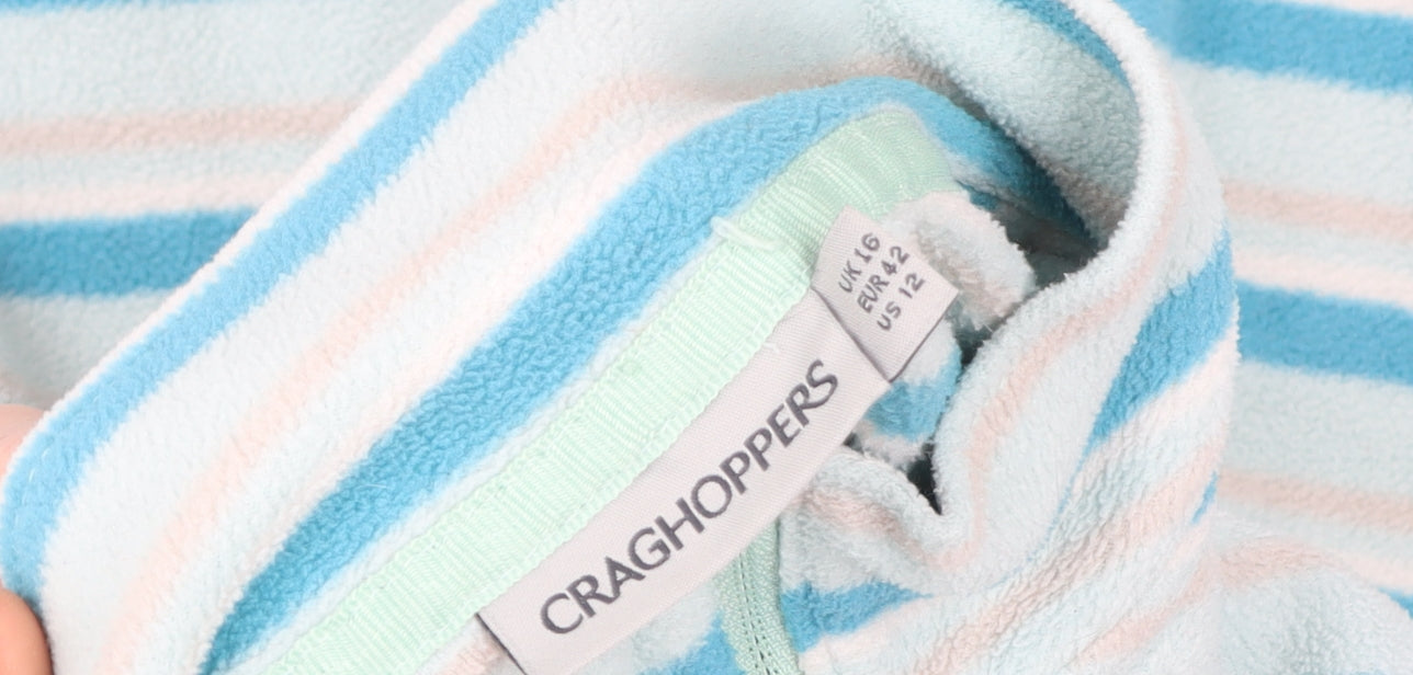 Craghoppers Women's Blue Striped Fleece Sweatshirt UK 16 1/2 Zip Pullover