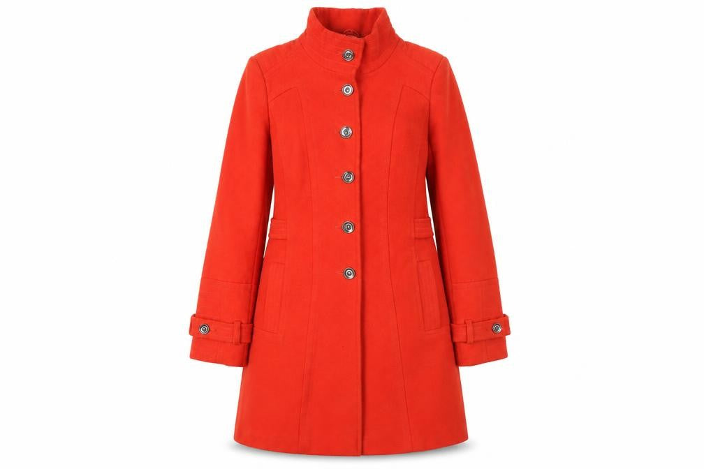 Next Women Red Wool Blend Mid-Length Belted Overcoat Size 14