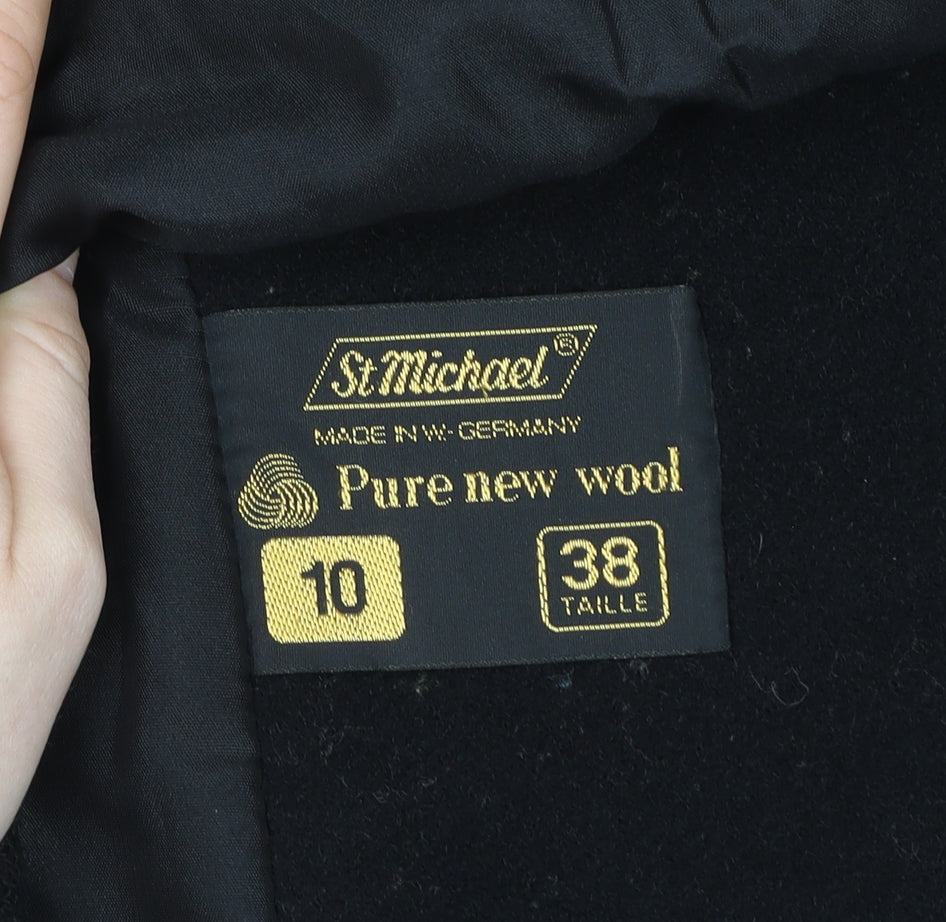 Marks and Spencer Women’s Black Wool Overcoat Size 10 Classic Style