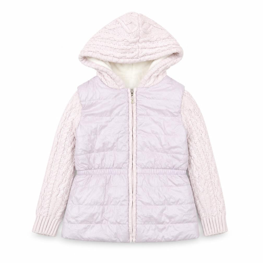 Front view of Miss Mouse girls’ pink hooded puffer jacket 4-5 years lined winter coat