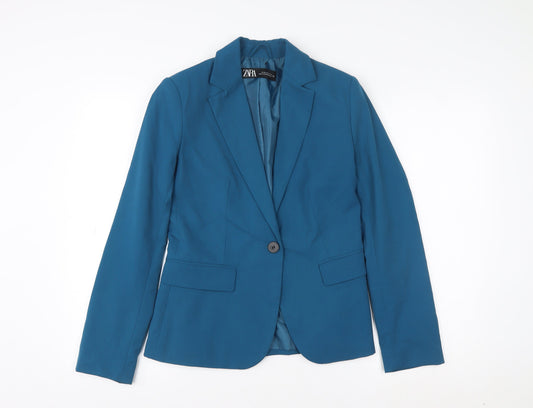 ZARA Women's Blue Tailored Single-Breasted Blazer Size 8