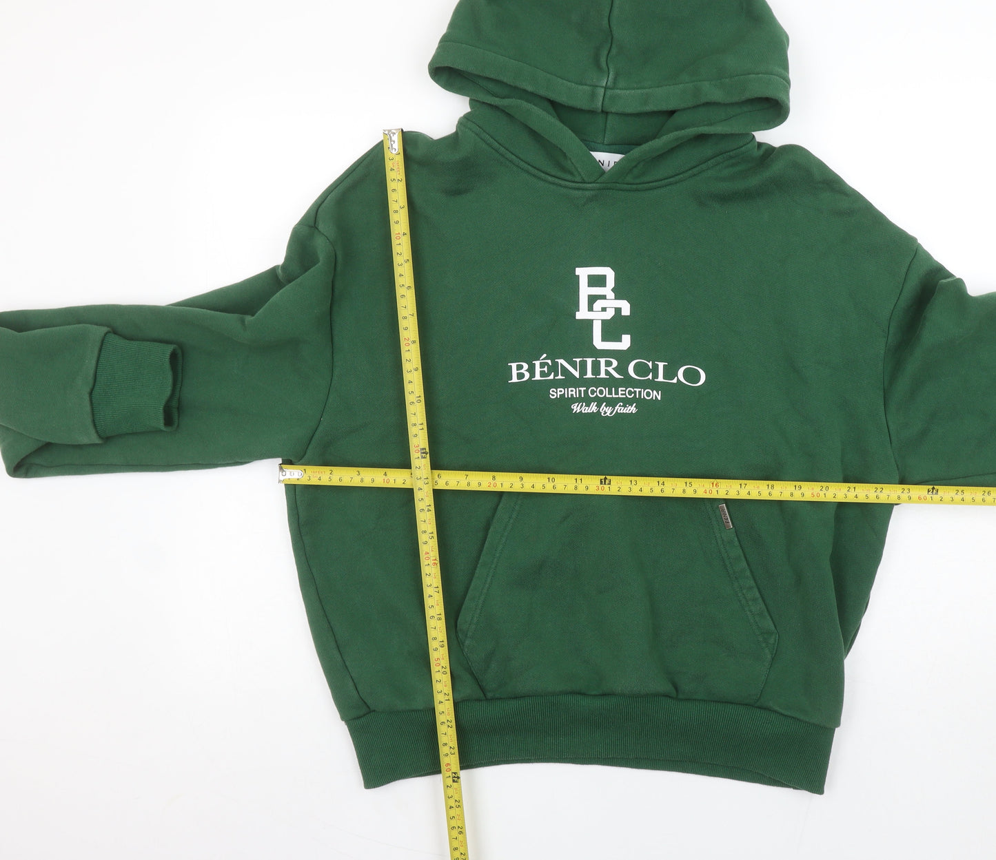 Bénir Green Cotton Pullover Hoodie Women M Logo Front Classic Fit