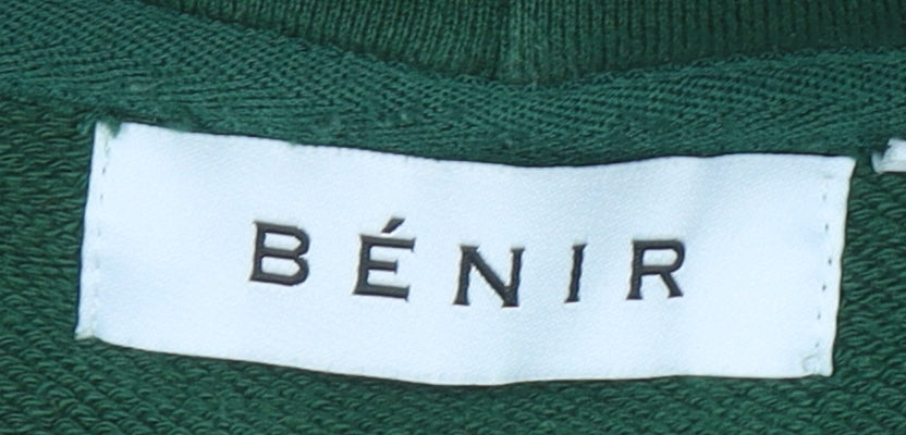 Bénir Green Cotton Pullover Hoodie Women M Logo Front Classic Fit