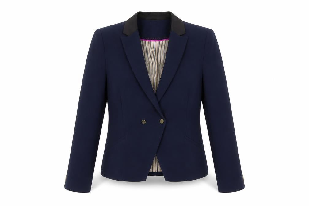 Zara Trafaluc Women Navy Blue Double-Breasted Blazer L Wool Blend