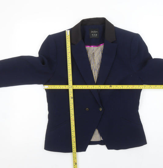 Zara Trafaluc Women Navy Blue Double-Breasted Blazer L Wool Blend