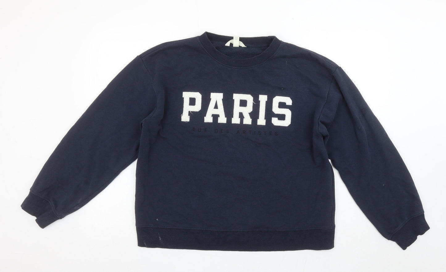 H&M Women's Navy Blue Paris Slogan Pullover Sweatshirt Size M