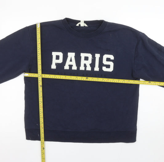 H&M Women's Navy Blue Paris Slogan Pullover Sweatshirt Size M