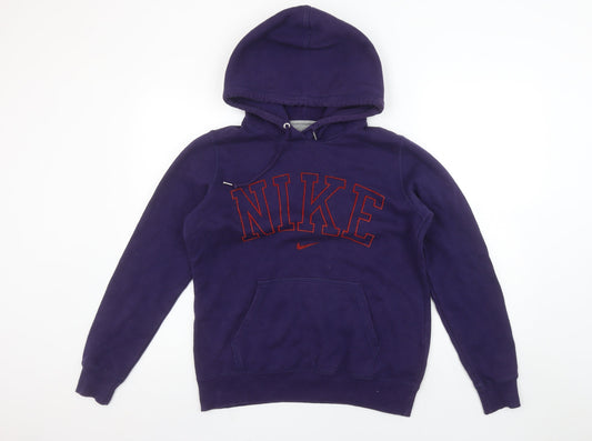 Nike Womens Purple Hoodie Medium Pullover Embroidered Logo Cotton Blend