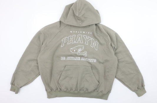 PHAYN Women’s Khaki Pullover Hoodie XS Graphic Print Raglan Sleeve
