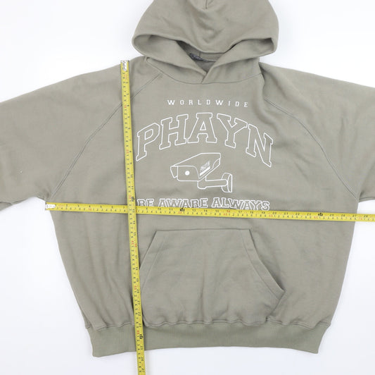 PHAYN Women’s Khaki Pullover Hoodie XS Graphic Print Raglan Sleeve