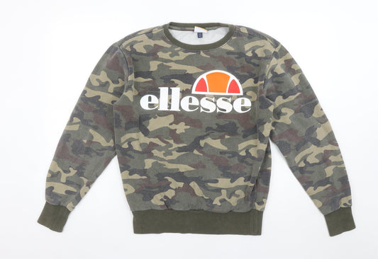Ellesse Womens Green Camouflage Crew Neck Pullover Sweatshirt UK S