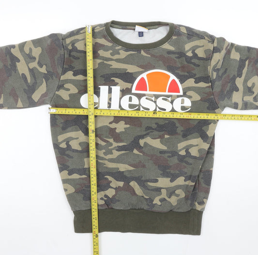 Ellesse Womens Green Camouflage Crew Neck Pullover Sweatshirt UK S