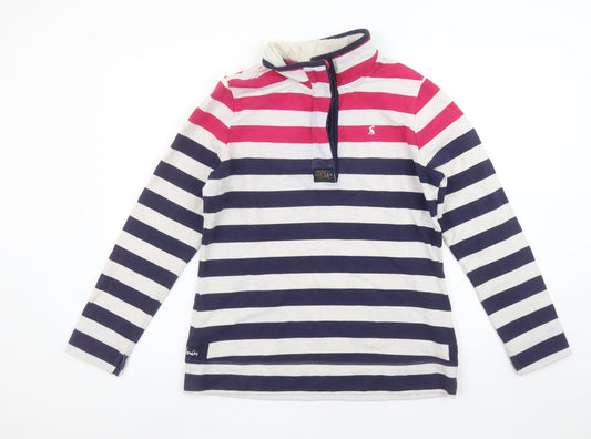 Joules Women’s Navy Pink Striped Henley Pullover Sweatshirt UK 12
