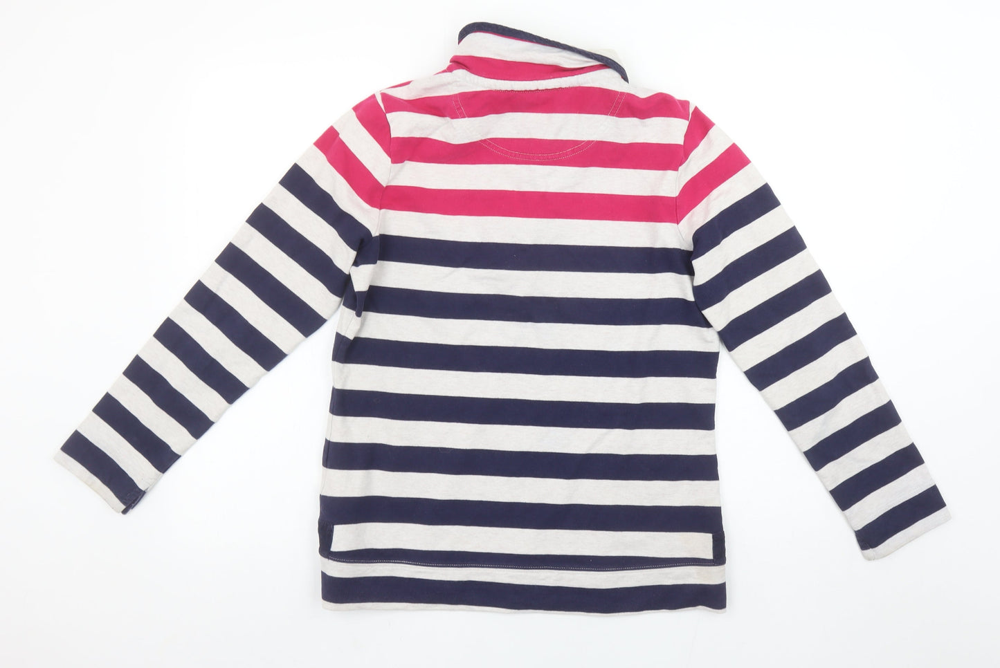 Joules Women’s Navy Pink Striped Henley Pullover Sweatshirt UK 12