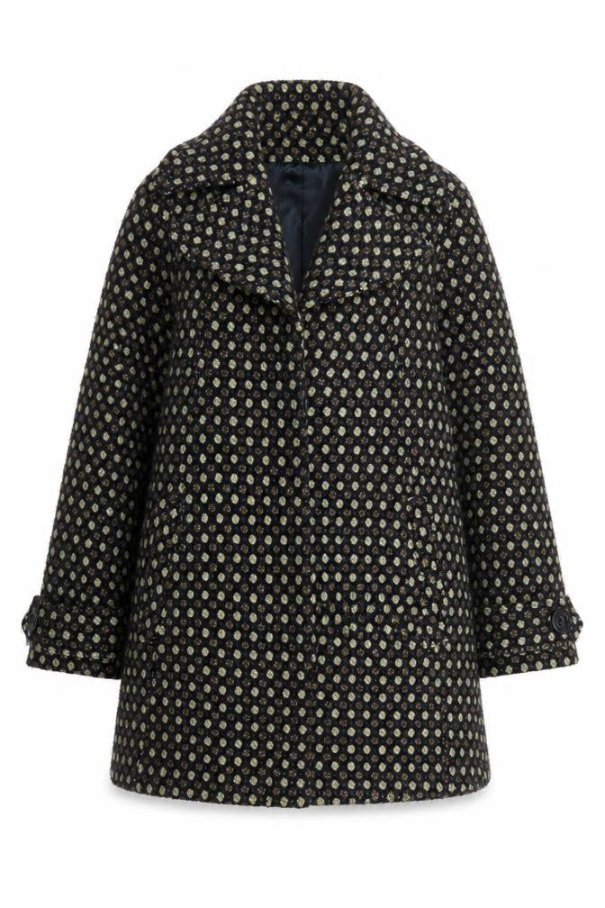 Laura Ashley Women's Black Wool Blend Tweed Overcoat Size 14