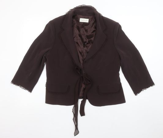 Platinum Women Brown Tie Front Blazer Jacket Size 16 Triacetate Blend