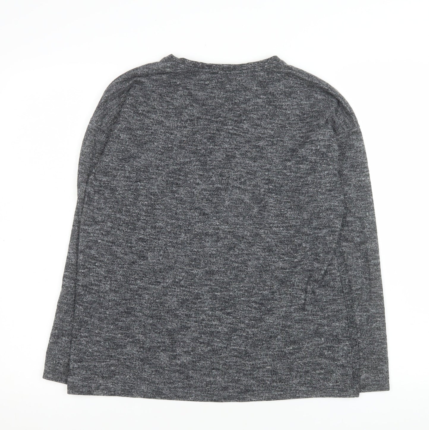 Zara Women Grey Embroidered Long Sleeve Jersey T-Shirt Size 12