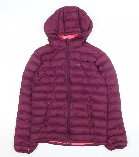 Mountain Warehouse Girls Purple Hooded Puffer Jacket 11-12 Years Warm Nylon Zip Coat