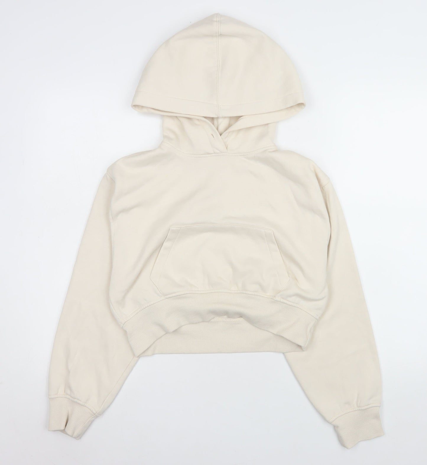 ZARA Women Beige Pullover Hoodie Small Cotton Blend Casual