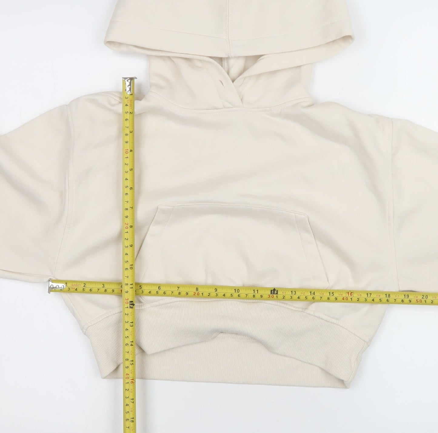 ZARA Women Beige Pullover Hoodie Small Cotton Blend Casual