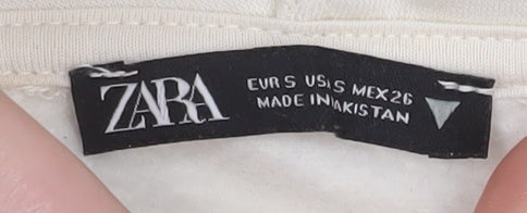 ZARA Women Beige Pullover Hoodie Small Cotton Blend Casual