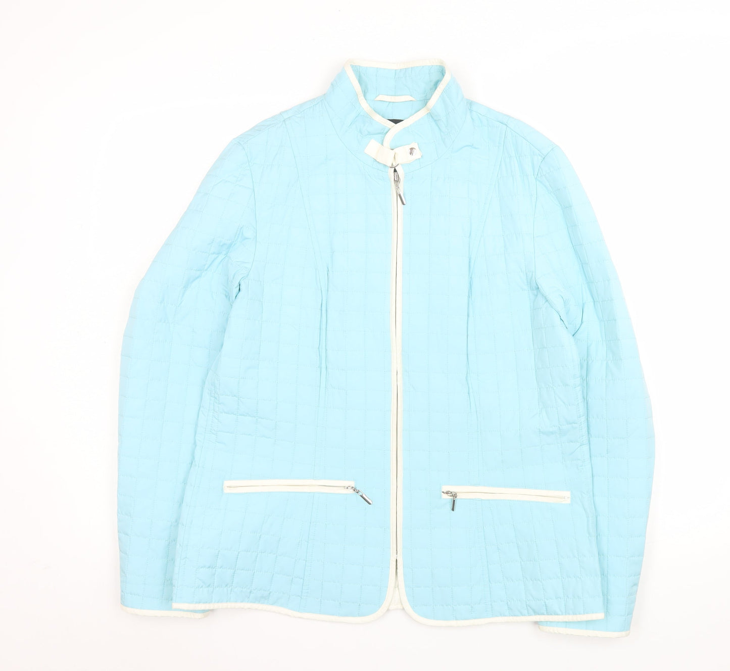 K Separates Womens Blue Quilted Silk Jacket Size 10 Zip Front