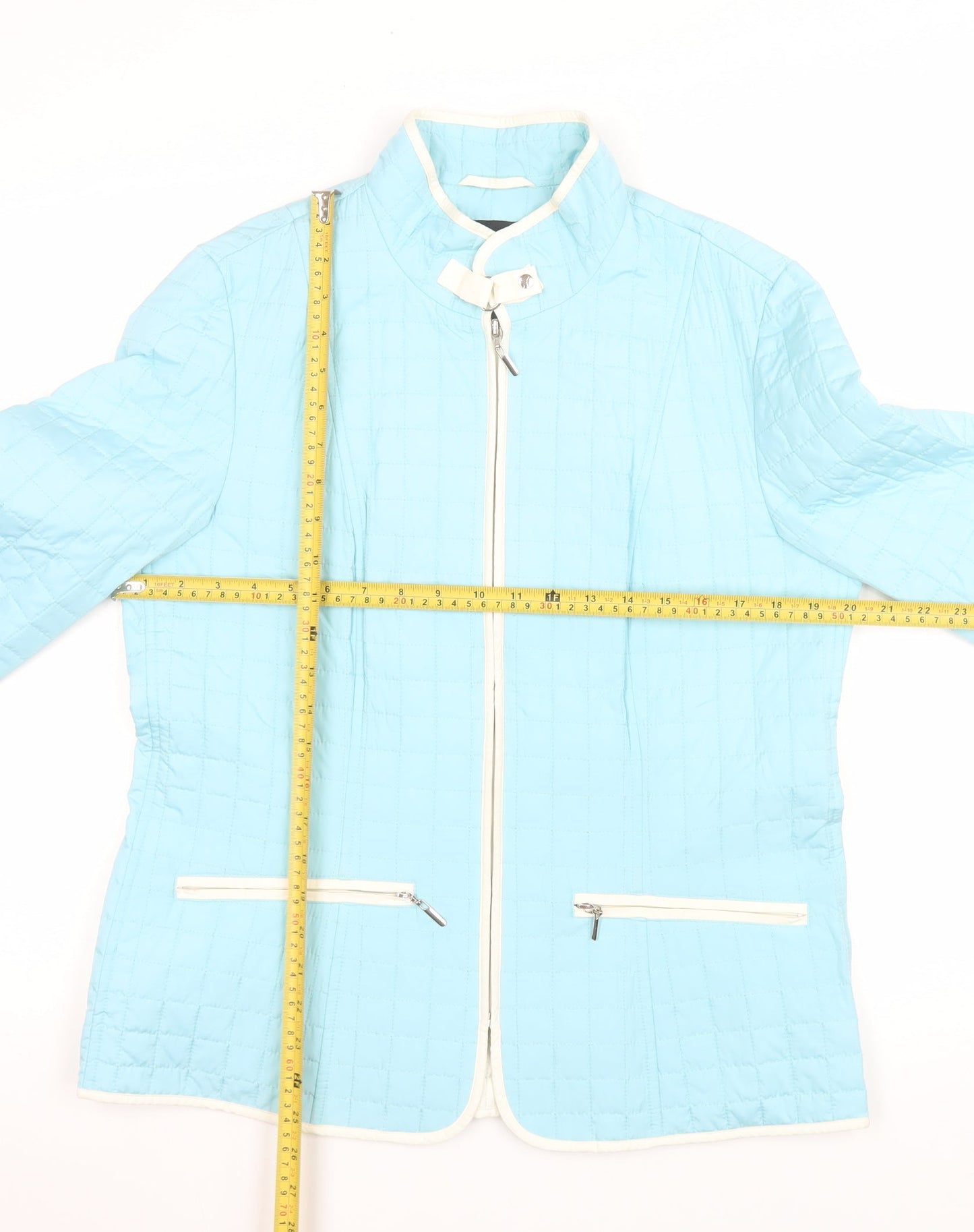 K Separates Womens Blue Quilted Silk Jacket Size 10 Zip Front