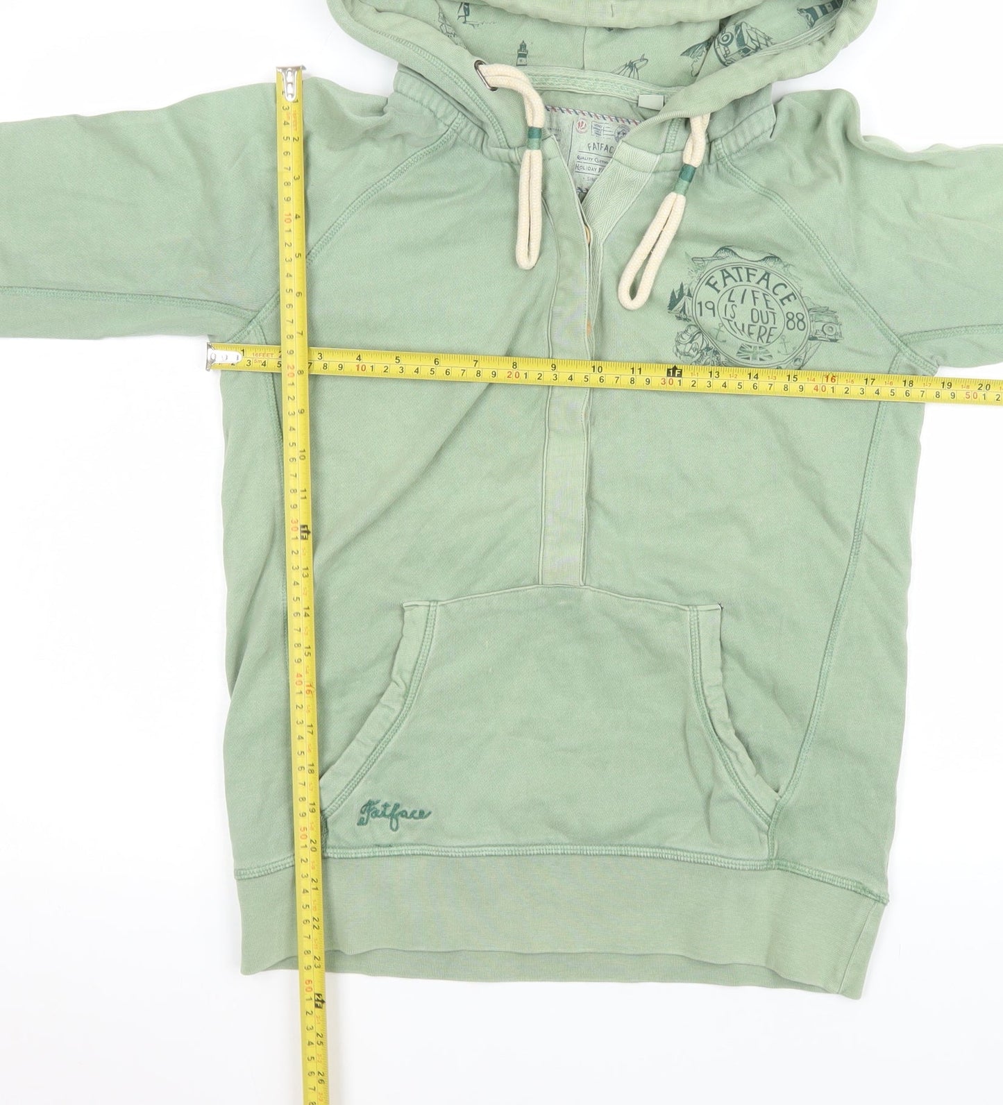 FatFace Women’s Seafoam Green Half Zip Hoodie Size 8 Cotton Blend