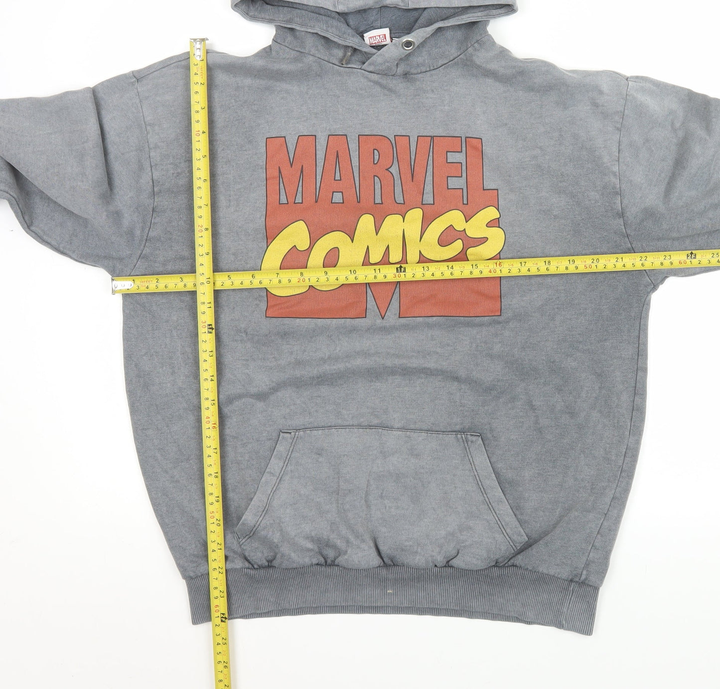 Marvel Mens Grey Pullover Hoodie Size S Graphic Comic Fleece Sweatshirt