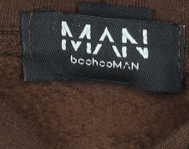 boohooMAN Womens Brown Pullover Hoodie S Graphic Eagle Print Cotton Blend