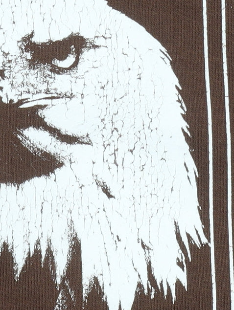 boohooMAN Womens Brown Pullover Hoodie S Graphic Eagle Print Cotton Blend