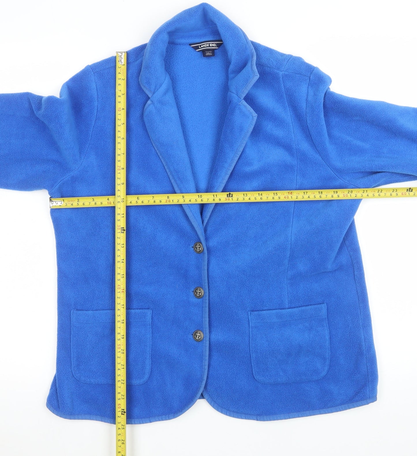 Lands' End Women’s Blue Petite Fleece Blazer Jacket Size L