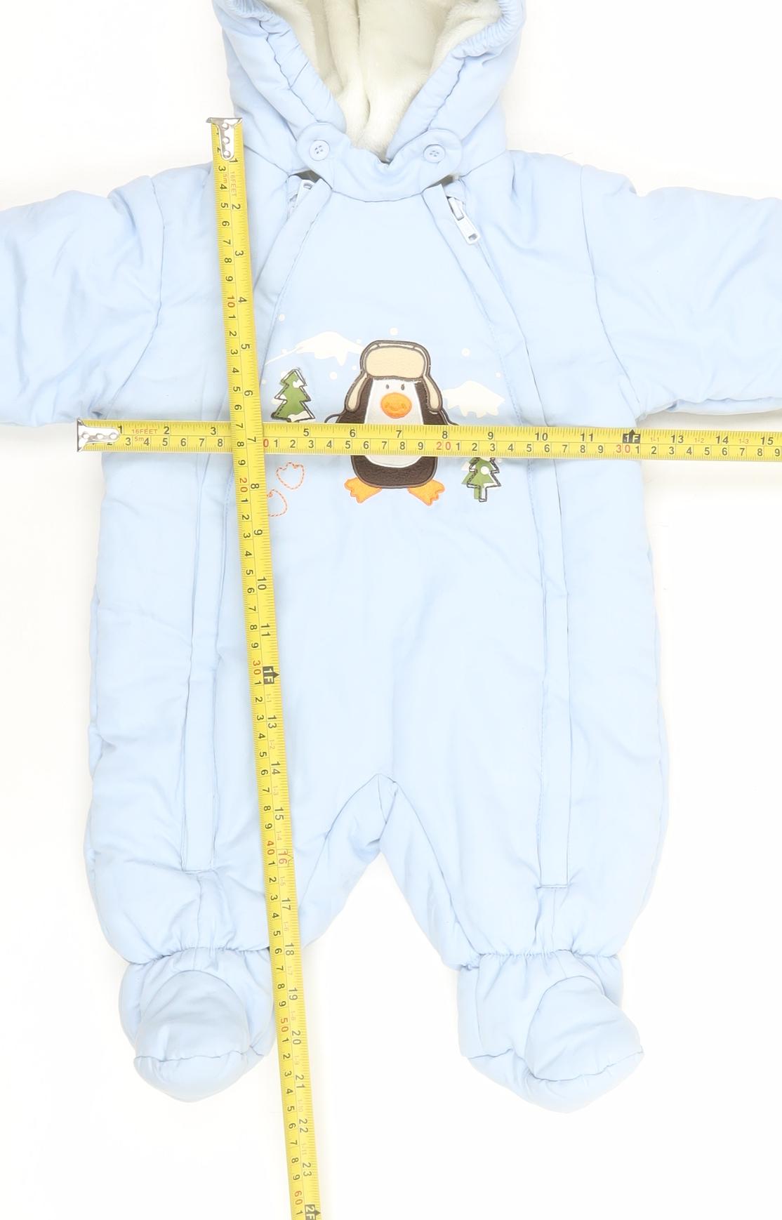 C&A Baby Club Blue Hooded Penguin Winter Snowsuit 3-6 Months Puffer