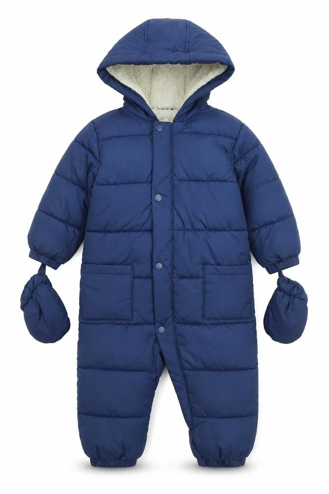 Marks & Spencer Boys Blue Hooded Puffer Snowsuit 2-3 Years Winter Lined
