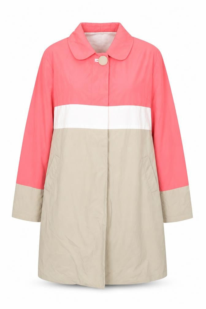 Fran & Jane Women’s Pink Beige Colour Block Cotton Trench Coat Size 8