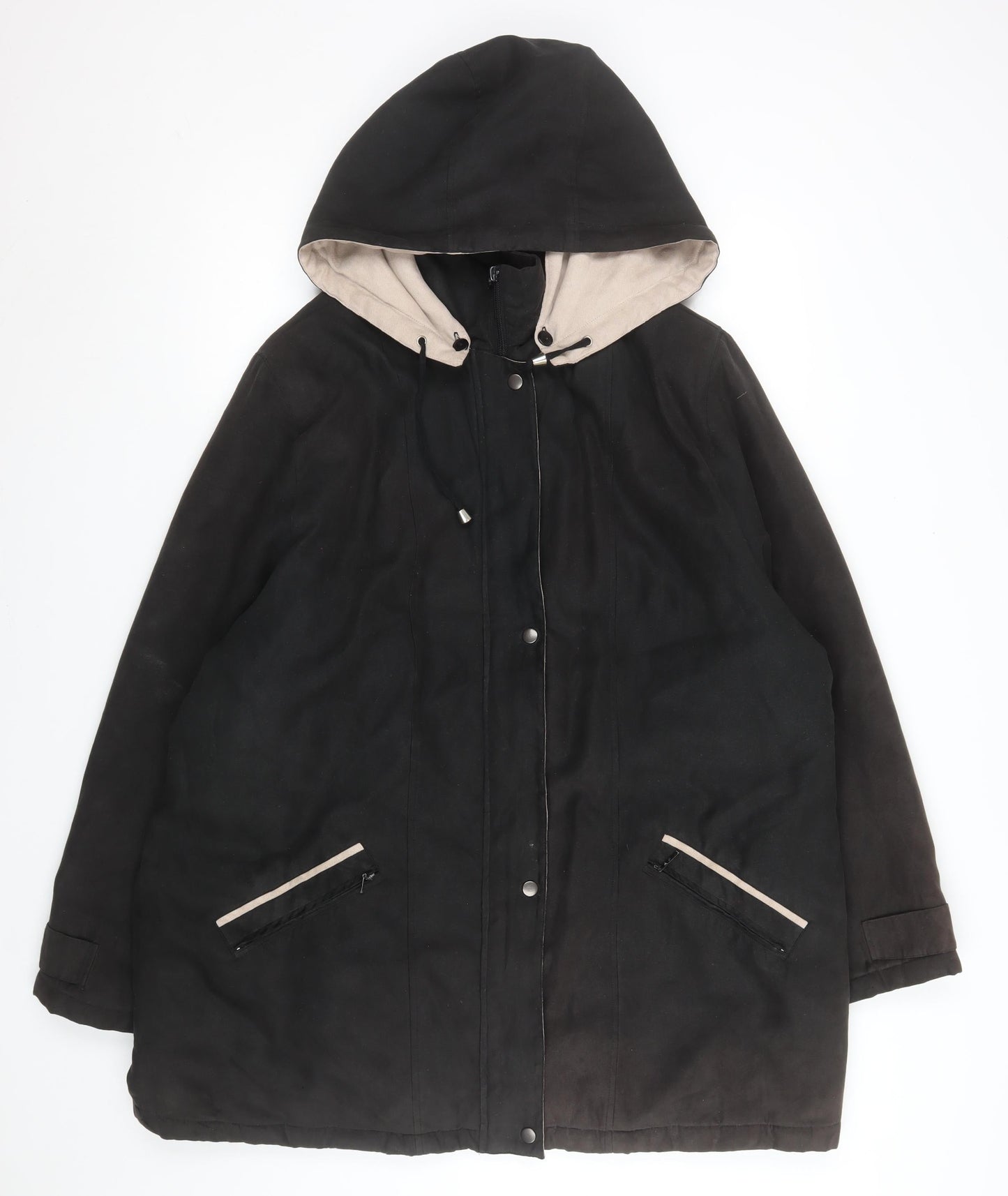 Finesse Women Black Polyester Hooded Parka Coat Size 10