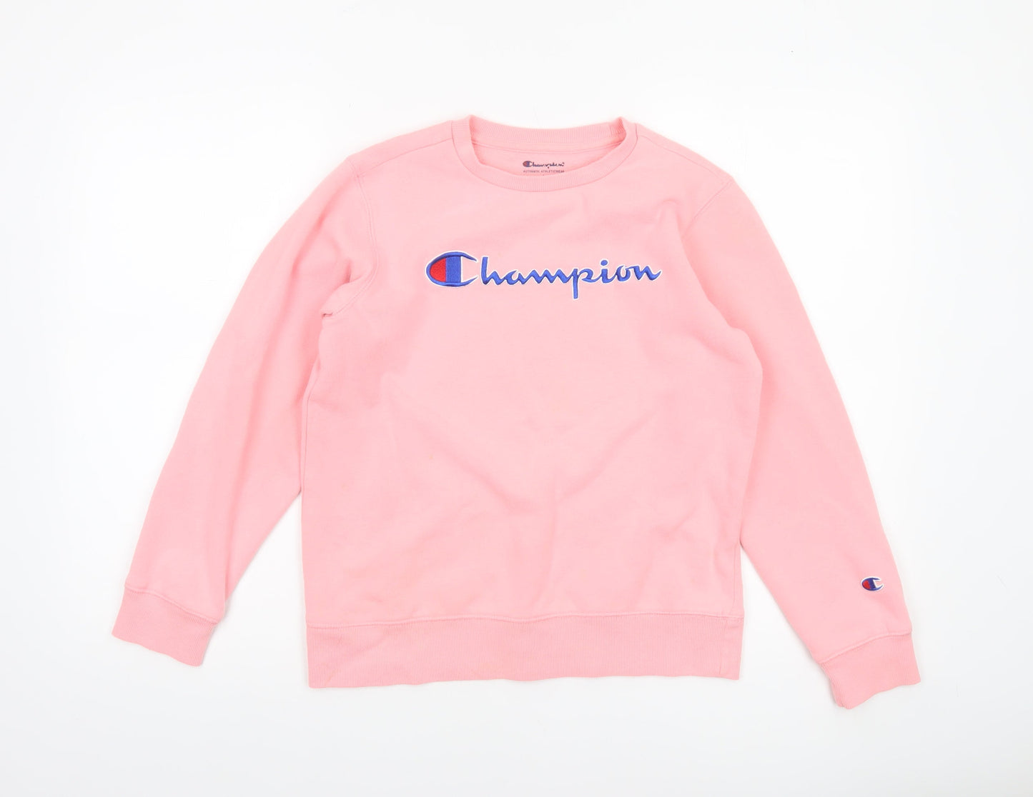 Champion Women Pink Crew Neck Pullover Sweatshirt L Logo Cotton Blend